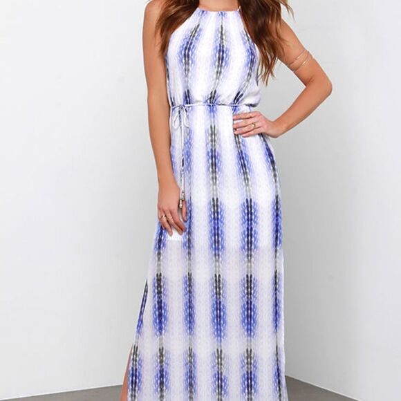 Black Swan Great Expectations Blue and Ivory Print Maxi Dress - Picture 2 of 16